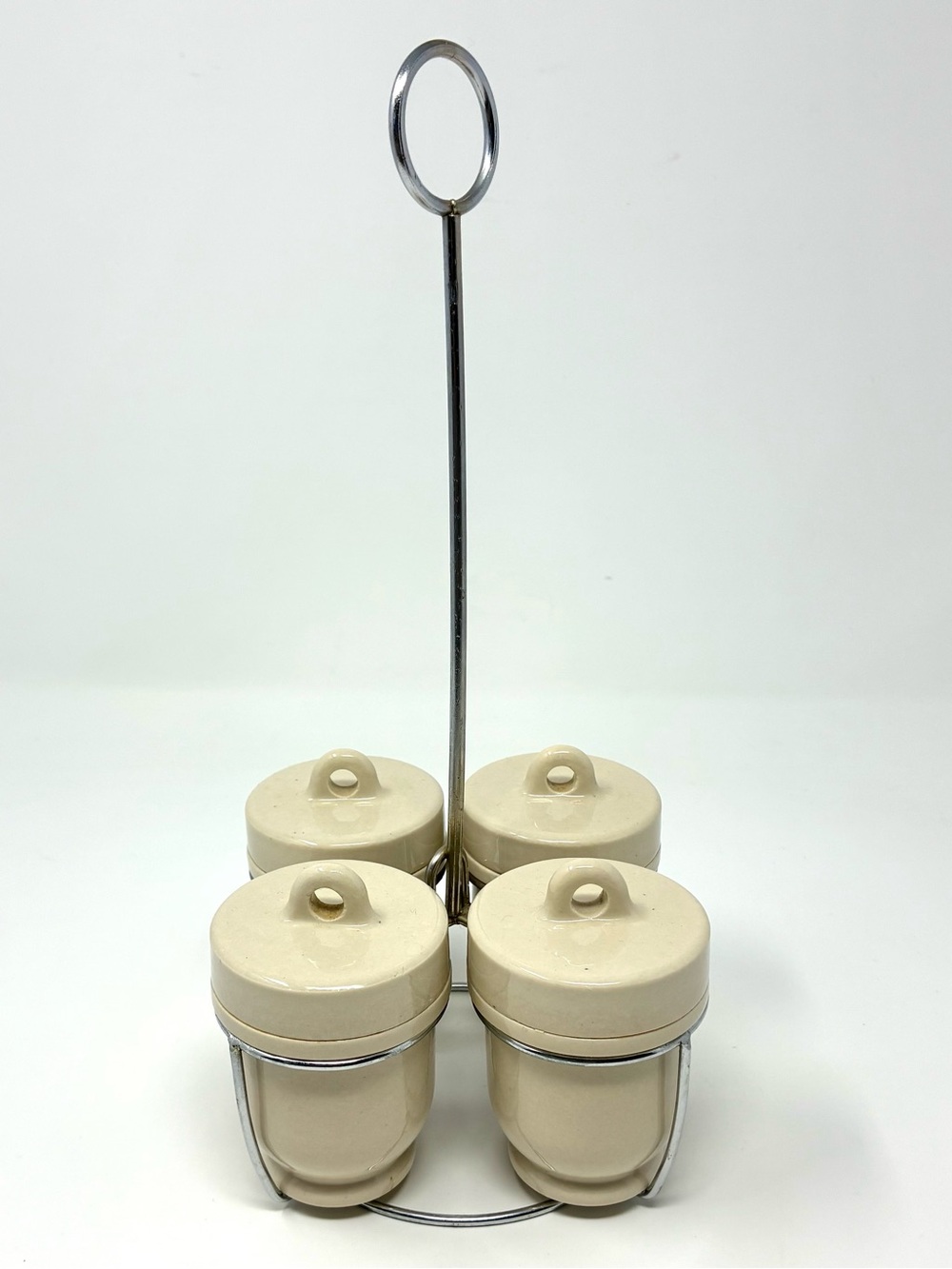 Vintage/Antique Made in England Lidded Egg Coddler with Chrome Dipper 4 Cups